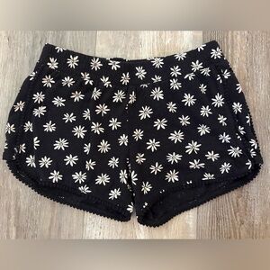 Justice Daisy Print Boho Shorts Girls Size 10 Black Floral Summer Shorts